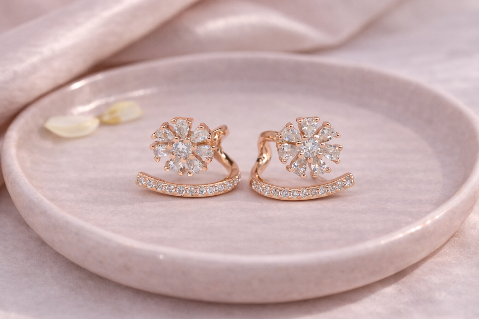 18kt Rose Gold Polish with Diamond & Stone Anti-Tarnish & Anti-Allergic Fancy Earring