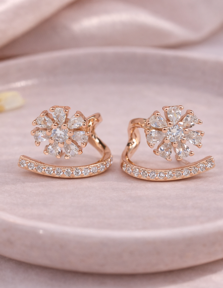 18kt rose gold polish with diamond & stone anti tarnish anti allergic fancy earring