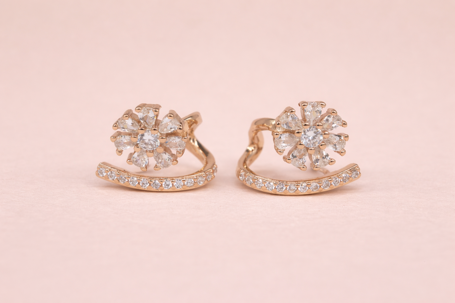 18kt Rose Gold Polish with Diamond & Stone Anti-Tarnish & Anti-Allergic Fancy Earring