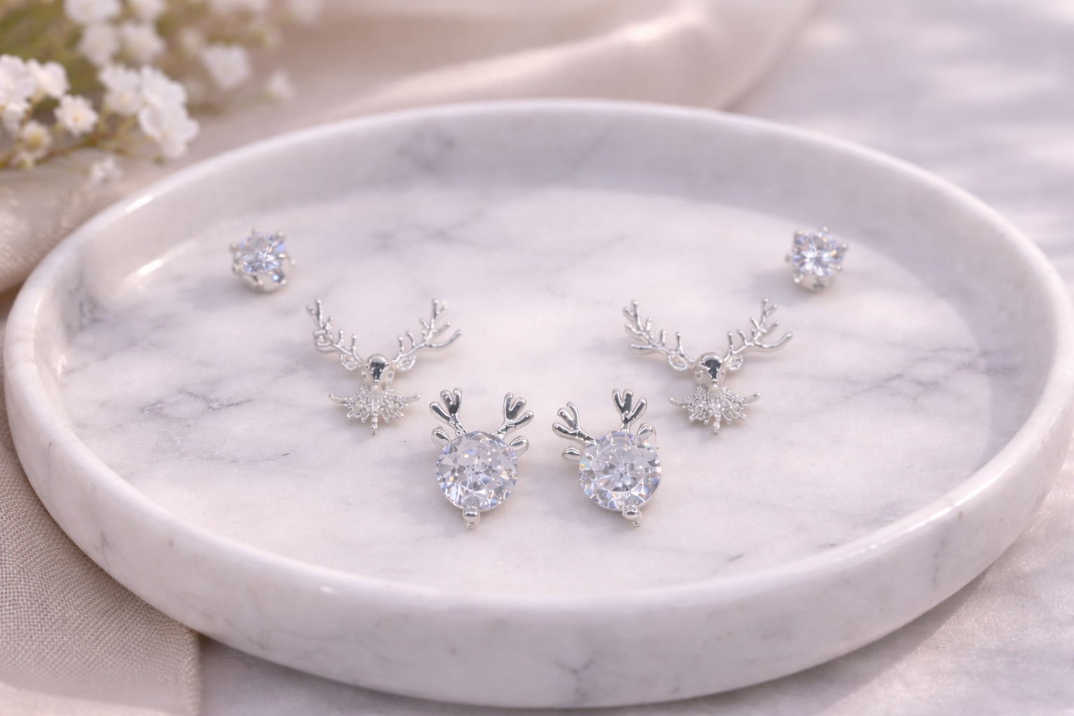 Stainless Steel Silver Polish Earring Set with Zircon Stone Anti-Tarnish & Anti-Allergic for Girls (Design 10)