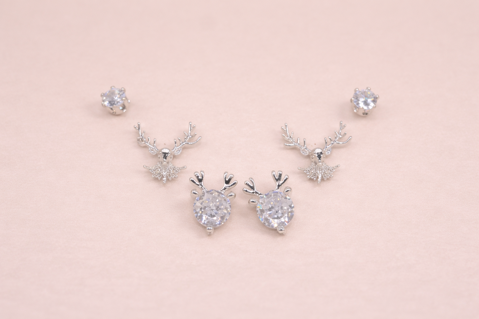 Stainless Steel Silver Polish Earring Set with Zircon Stone Anti-Tarnish & Anti-Allergic for Girls (Design 10)