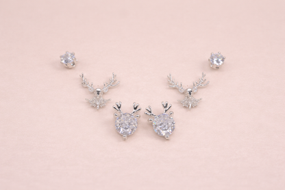 stainless steel silver polish earring set with zircon stone anti tranish anti allergic for girls