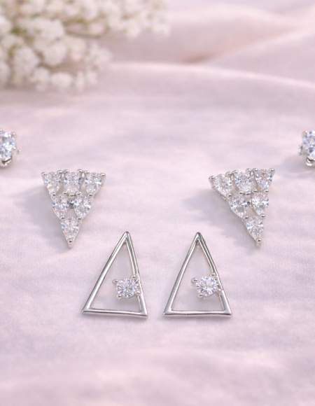 stainless steel silver polish earring set with zircon stone anti tranish anti allergic for girls