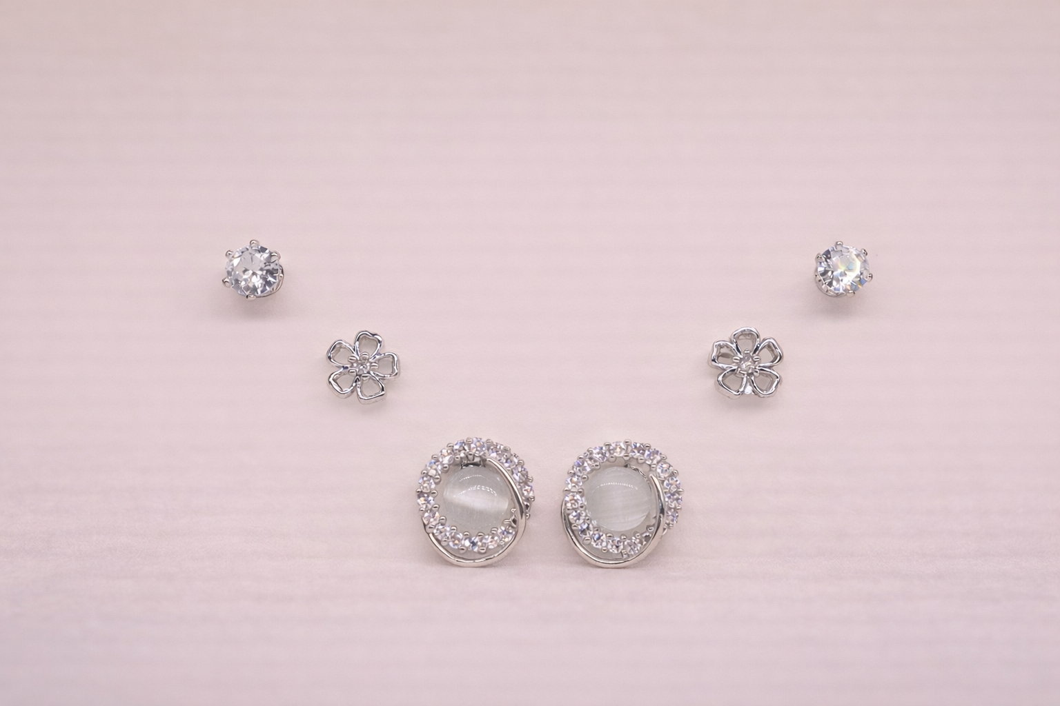 Stainless Steel Silver Polish Earring Set with Zircon Stone Anti-Tarnish & Anti-Allergic for Girls (Design 8)