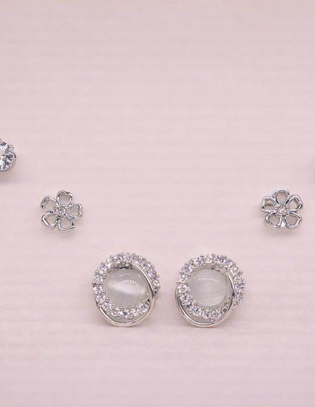 stainless steel silver polish earring set with zircon stone anti tranish anti allergic for girls