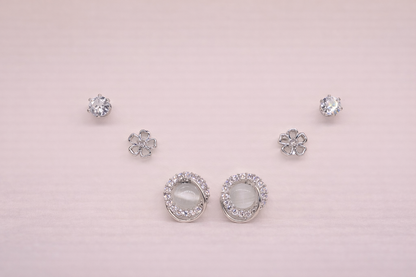 stainless steel silver polish earring set with zircon stone anti tranish anti allergic for girls