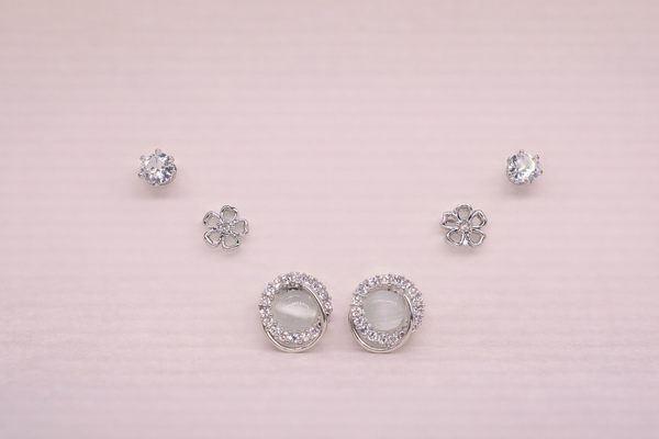 Earring Set with Zircon Stone for Women (Design 8) – Silver