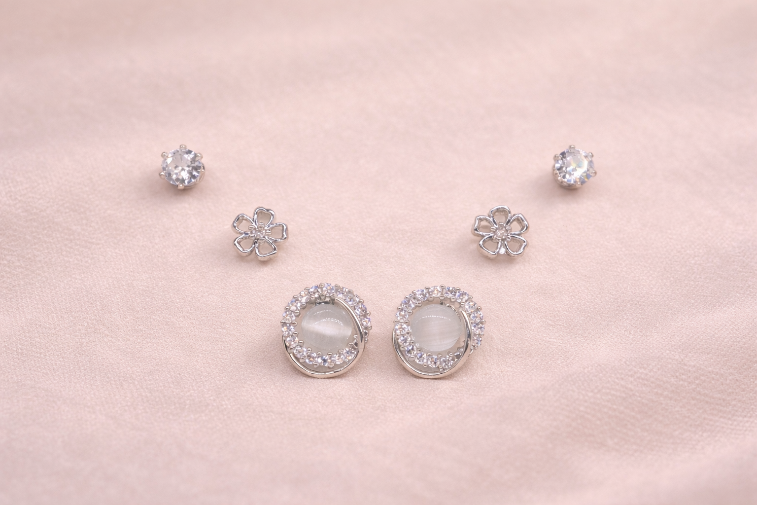 Stainless Steel Silver Polish Earring Set with Zircon Stone Anti-Tarnish & Anti-Allergic for Girls (Design 8)