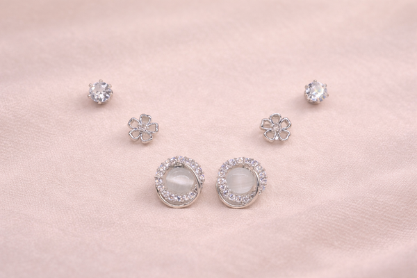 Earring Set with Zircon Stone for Women (Design 8) – Silver