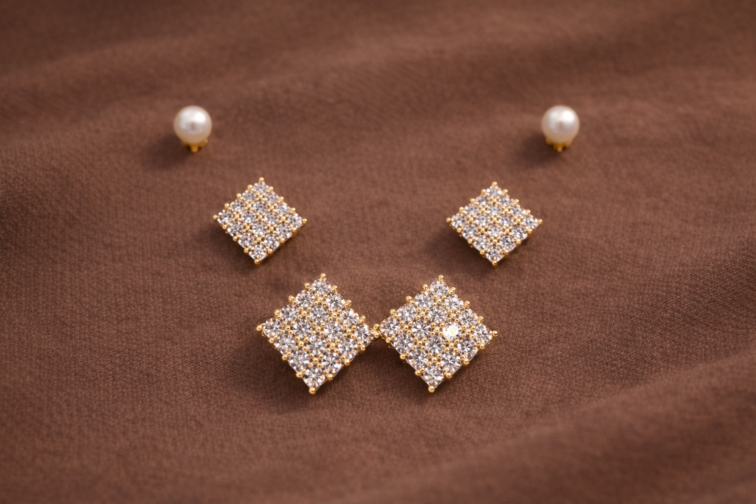 18kt Gold Polish Earring Set with Diamond & Pearl Anti-Tarnish & Anti-Allergic for Girls (Design 5)