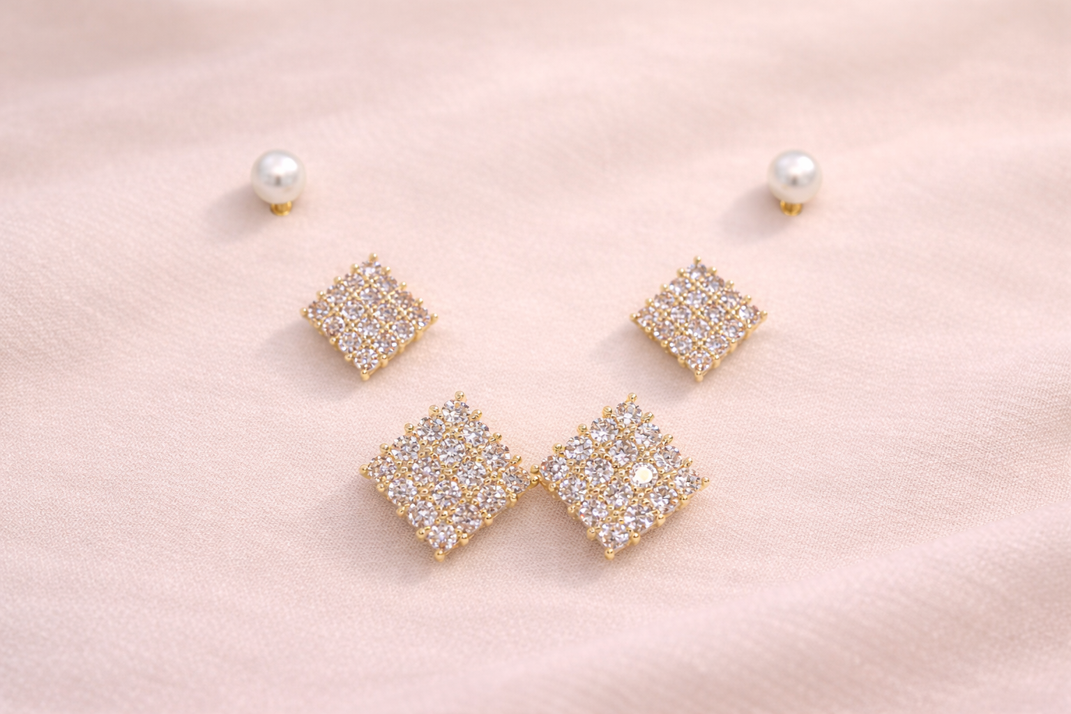 18kt Gold Polish Earring Set with Diamond & Pearl Anti-Tarnish & Anti-Allergic for Girls (Design 5)