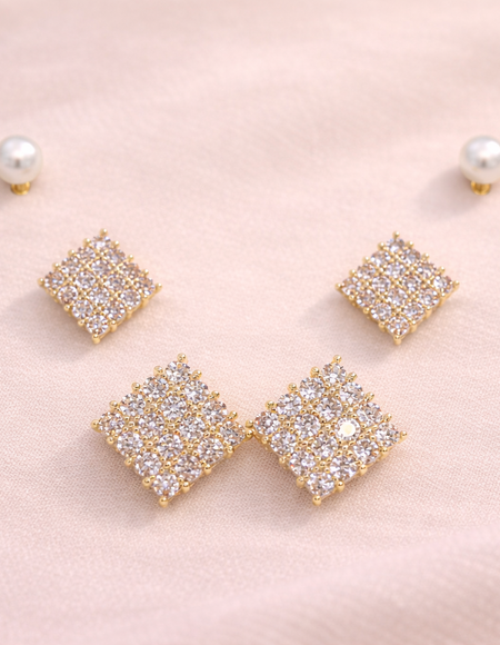 18kt gold polish earring set with diamond & pearl anti tranish anti allergic for girls