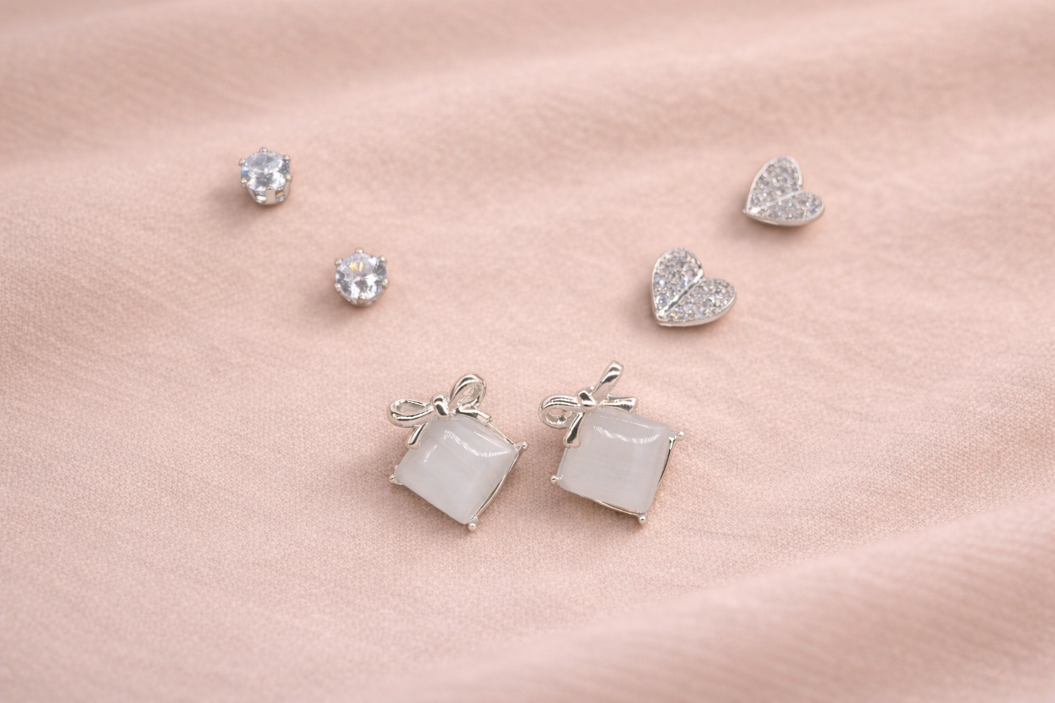 Stainless Steel Silver Polish Earring Set with Zircon Stone Anti-Tarnish & Anti-Allergic for Girls (Design 7)