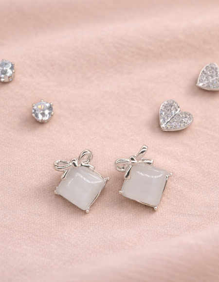 stainless steel silver polish earring set with zircon stone anti tranish anti allergic for girls