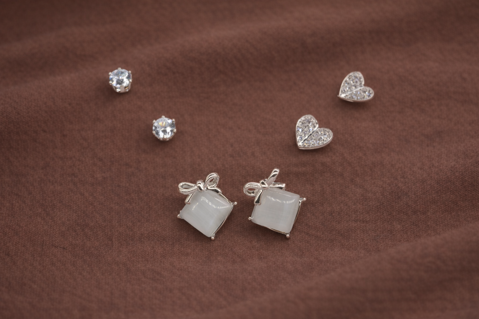 Stainless Steel Silver Polish Earring Set with Zircon Stone Anti-Tarnish & Anti-Allergic for Girls (Design 7)
