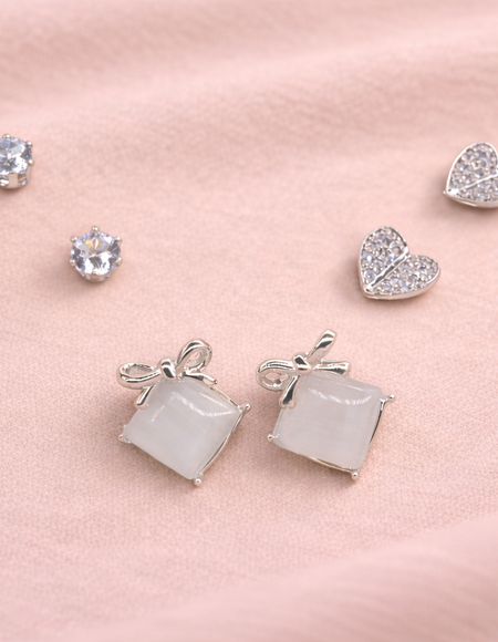 stainless steel silver polish earring set with zircon stone anti tranish anti allergic for girls