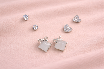 stainless steel silver polish earring set with zircon stone anti tranish anti allergic for girls