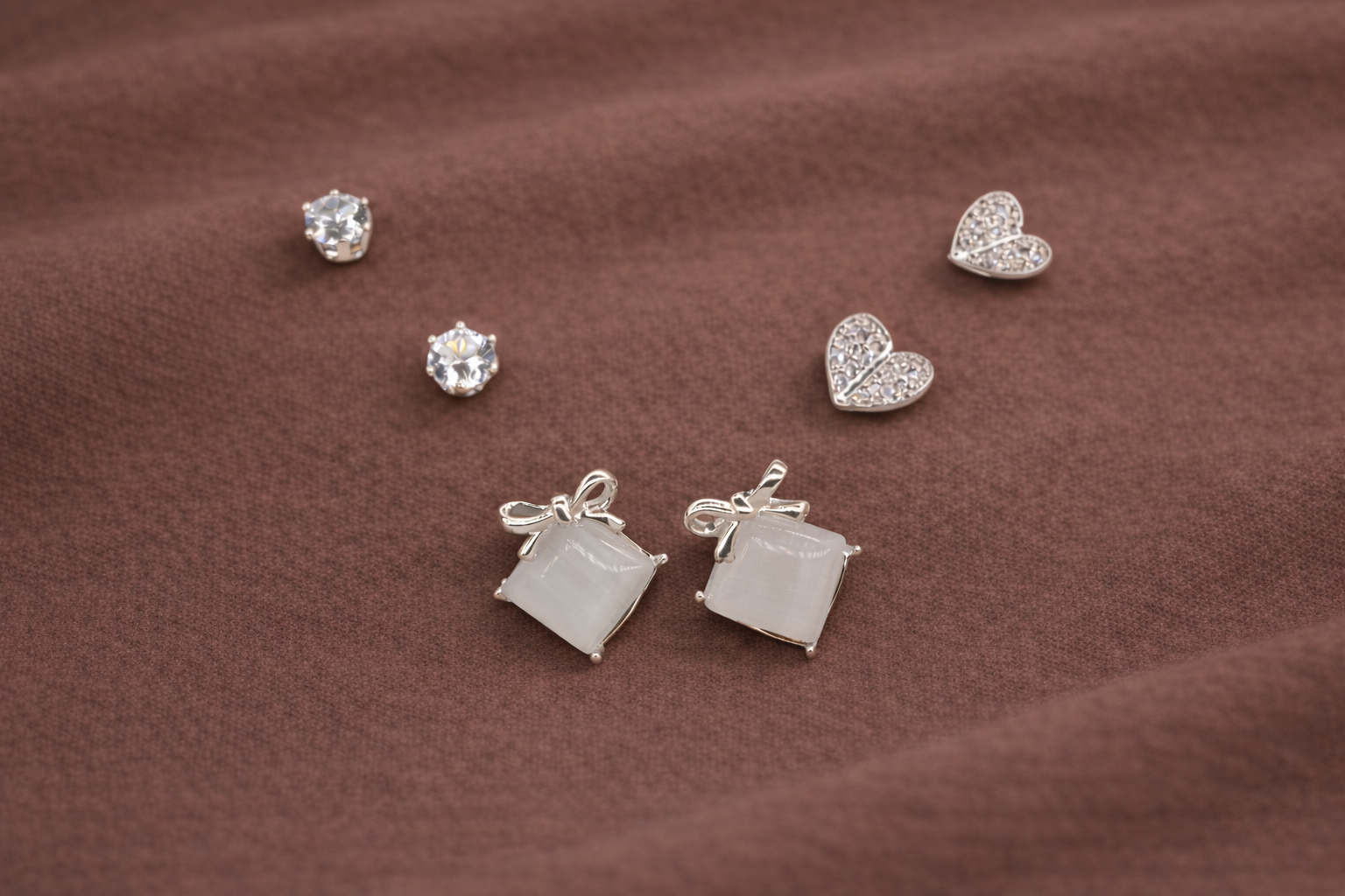 Stainless Steel Silver Polish Earring Set with Zircon Stone Anti-Tarnish & Anti-Allergic for Girls (Design 6)