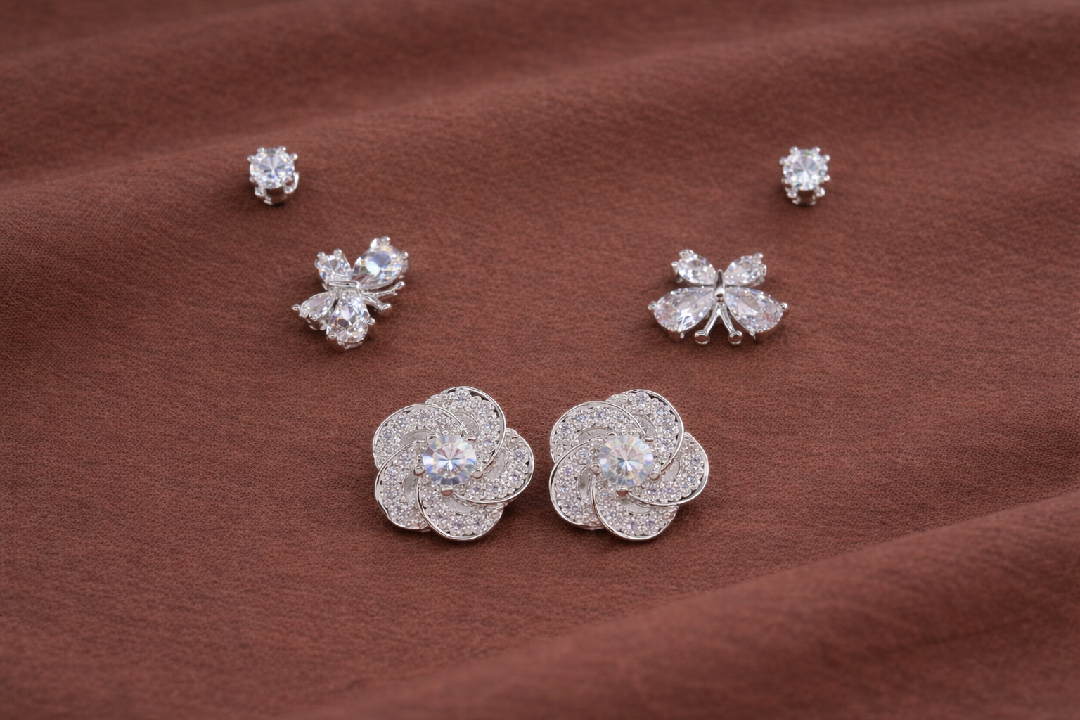 Stainless Steel Silver Polish Earring Set with Zircon Stone Anti-Tarnish & Anti-Allergic for Girls (Design 5)