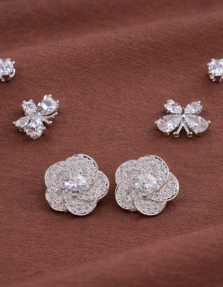 stainless steel silver polish earring set with zircon stone anti tranish anti allergic for girls