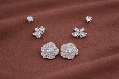 stainless steel silver polish earring set with zircon stone anti tranish anti allergic for girls