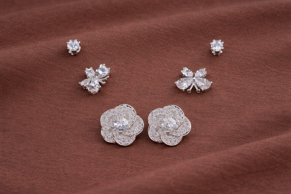 Earring Set with Zircon Stone for Women (Design 5) – Silver