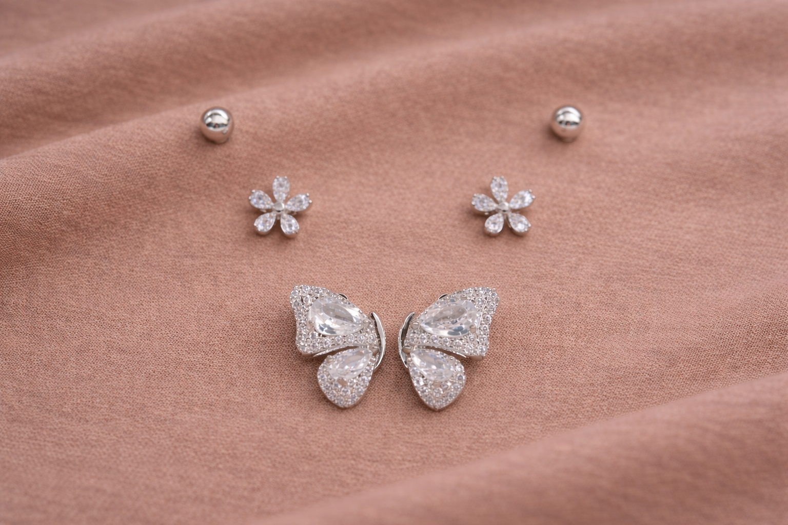 Stainless Steel Silver Polish Earring Set with Zircon Stone Anti-Tarnish & Anti-Allergic for Girls (Design 4)