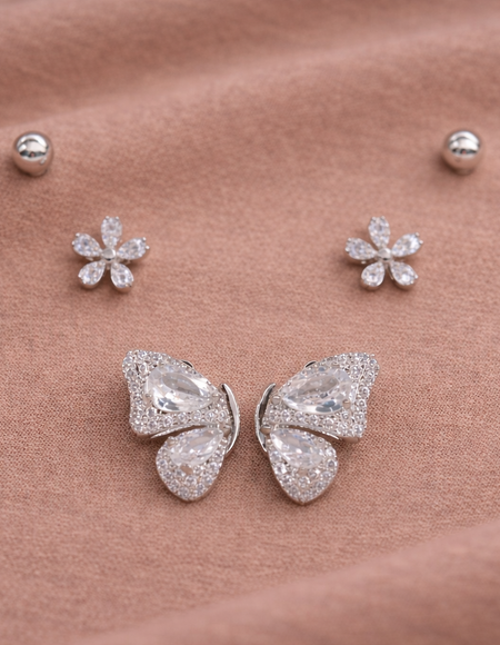 stainless steel silver polish earring set with zircon stone anti tranish anti allergic for girls