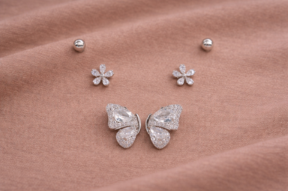 stainless steel silver polish earring set with zircon stone anti tranish anti allergic for girls
