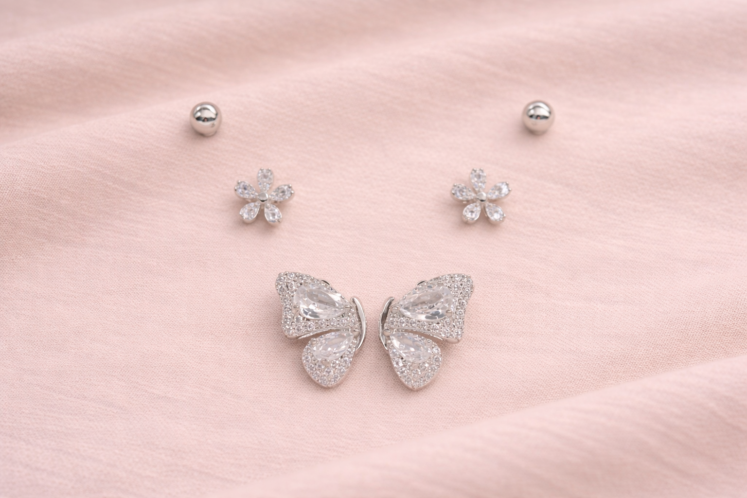 Stainless Steel Silver Polish Earring Set with Zircon Stone Anti-Tarnish & Anti-Allergic for Girls (Design 4)