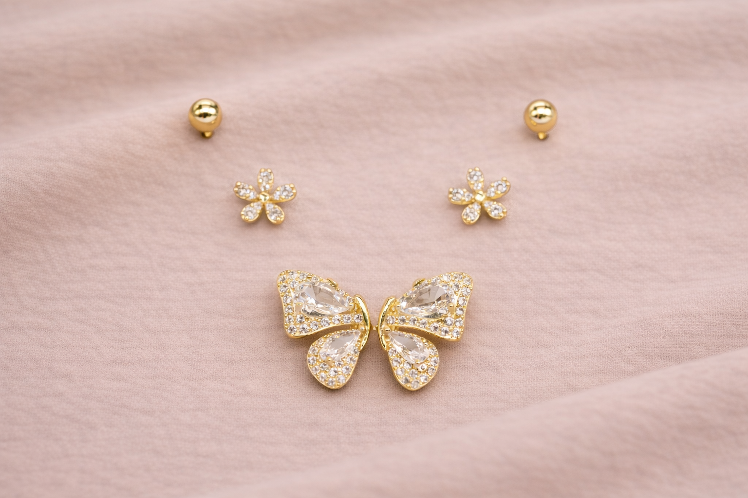 18kt Gold Polish Earring Set with Diamond & Pearl Anti-Tarnish & Anti-Allergic for Girls (Design 4)
