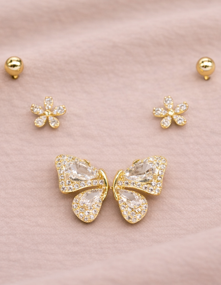 18kt gold polish earring set with diamond & pearl anti tranish anti allergic for girls