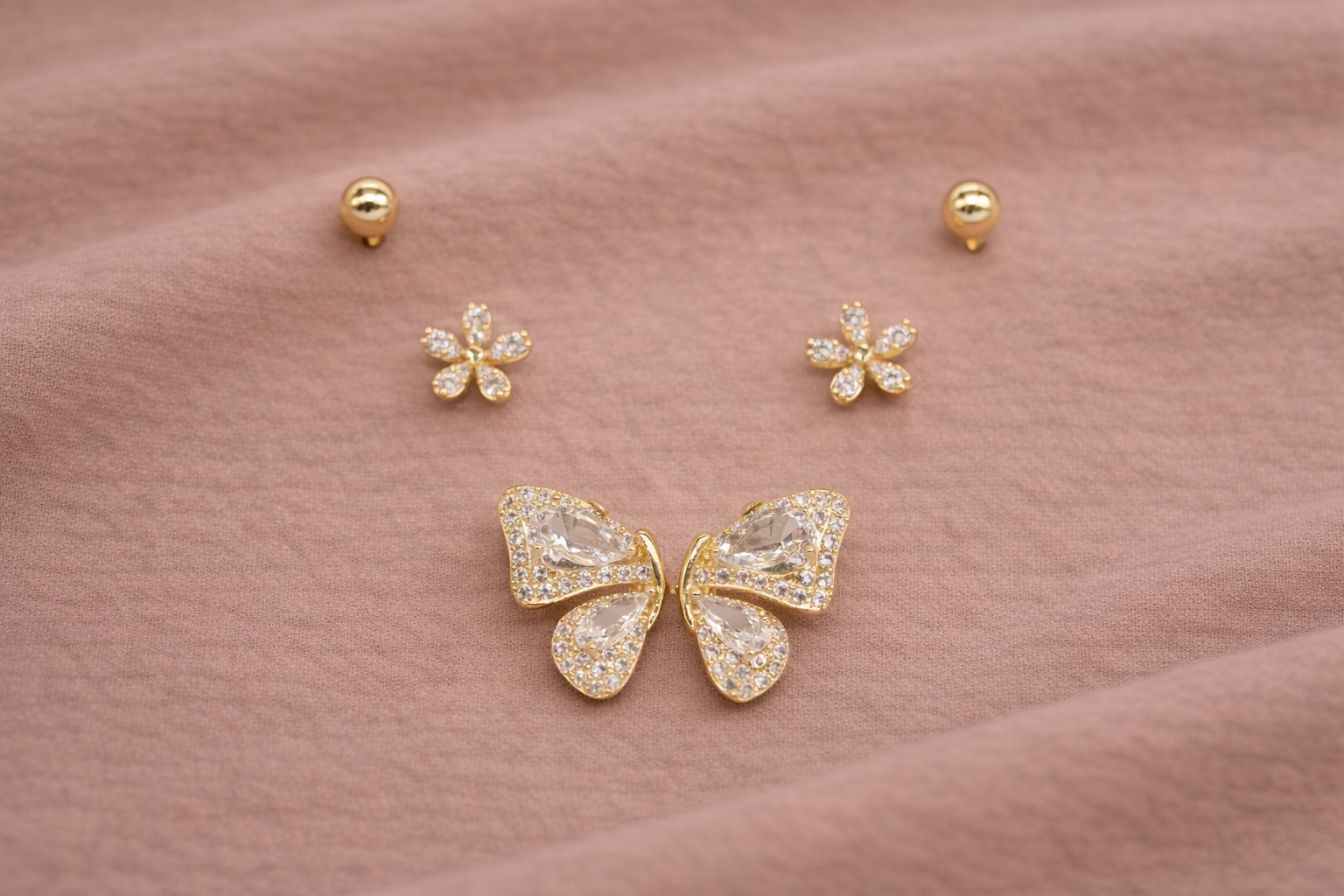18kt Gold Polish Earring Set with Diamond & Pearl Anti-Tarnish & Anti-Allergic for Girls (Design 4)