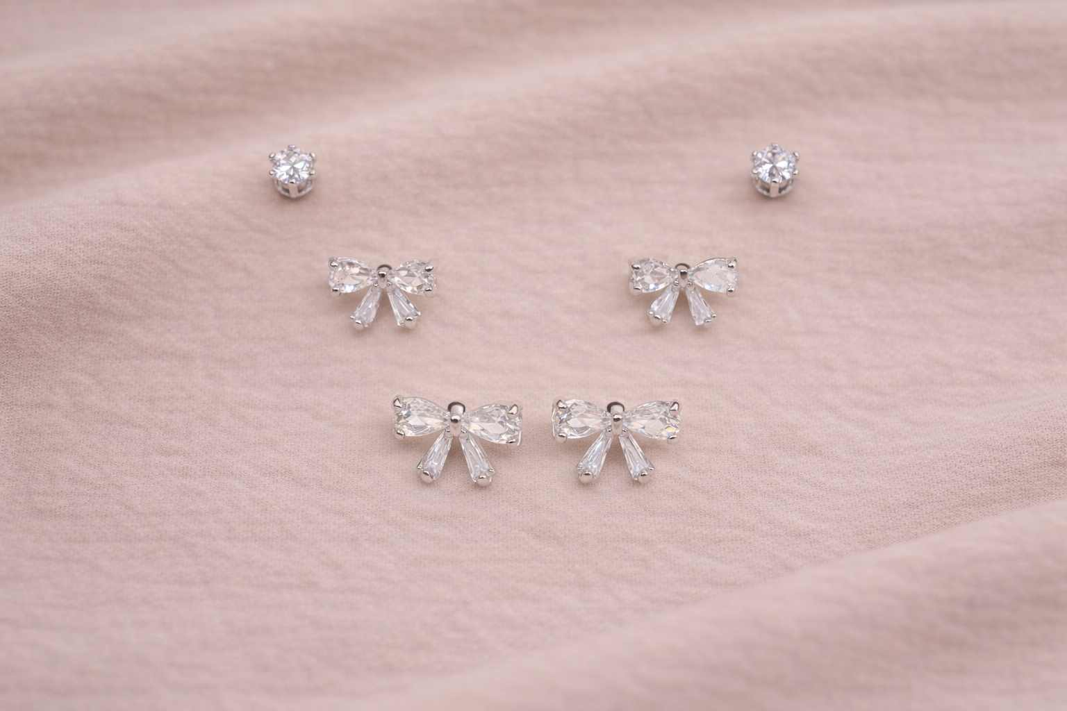 Stainless Steel Silver Polish Earring Set with Zircon Stone Anti-Tarnish & Anti-Allergic for Girls (Design 3)
