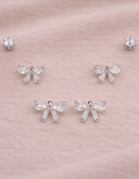 stainless steel silver polish earring set with zircon stone anti tranish anti allergic for girls