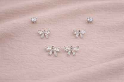 stainless steel silver polish earring set with zircon stone anti tranish anti allergic for girls