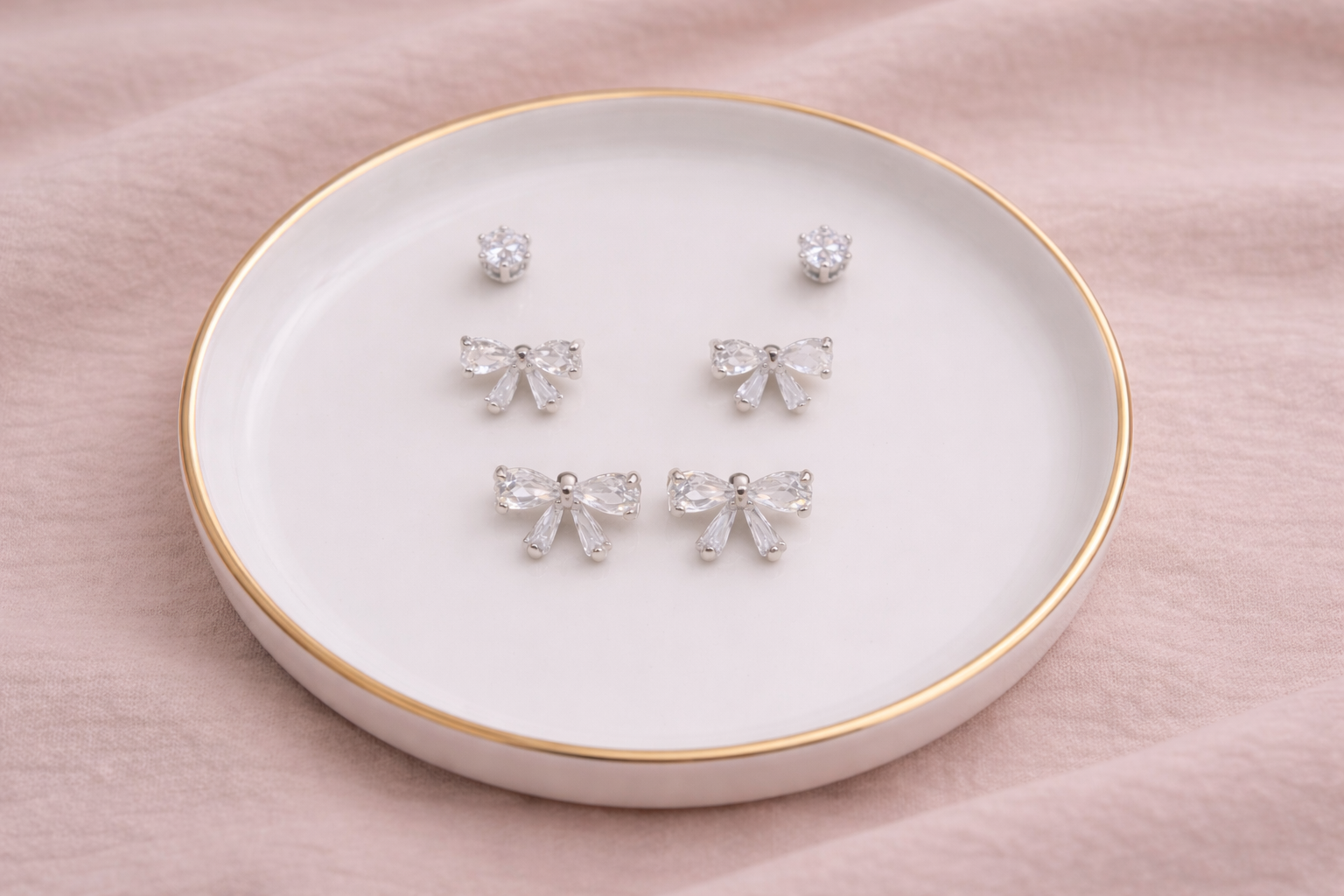 Stainless Steel Silver Polish Earring Set with Zircon Stone Anti-Tarnish & Anti-Allergic for Girls (Design 3)