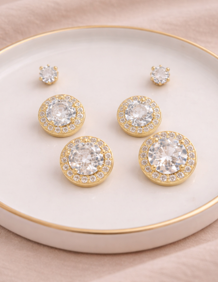18kt gold polish earring set with diamond & pearl anti tranish anti allergic for girls