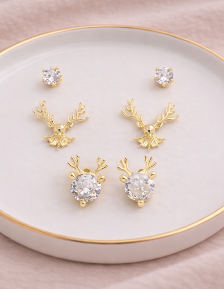 18kt gold polish earring set with diamond & pearl anti tranish anti allergic for girls