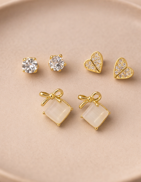 18kt gold polish earring set with diamond & pearl anti tranish anti allergic for girls