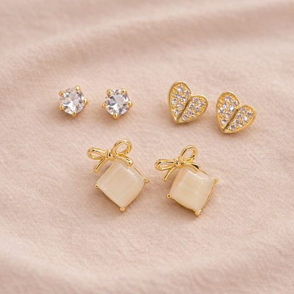 18kt gold polish earring set with diamond & pearl anti tranish anti allergic for girls