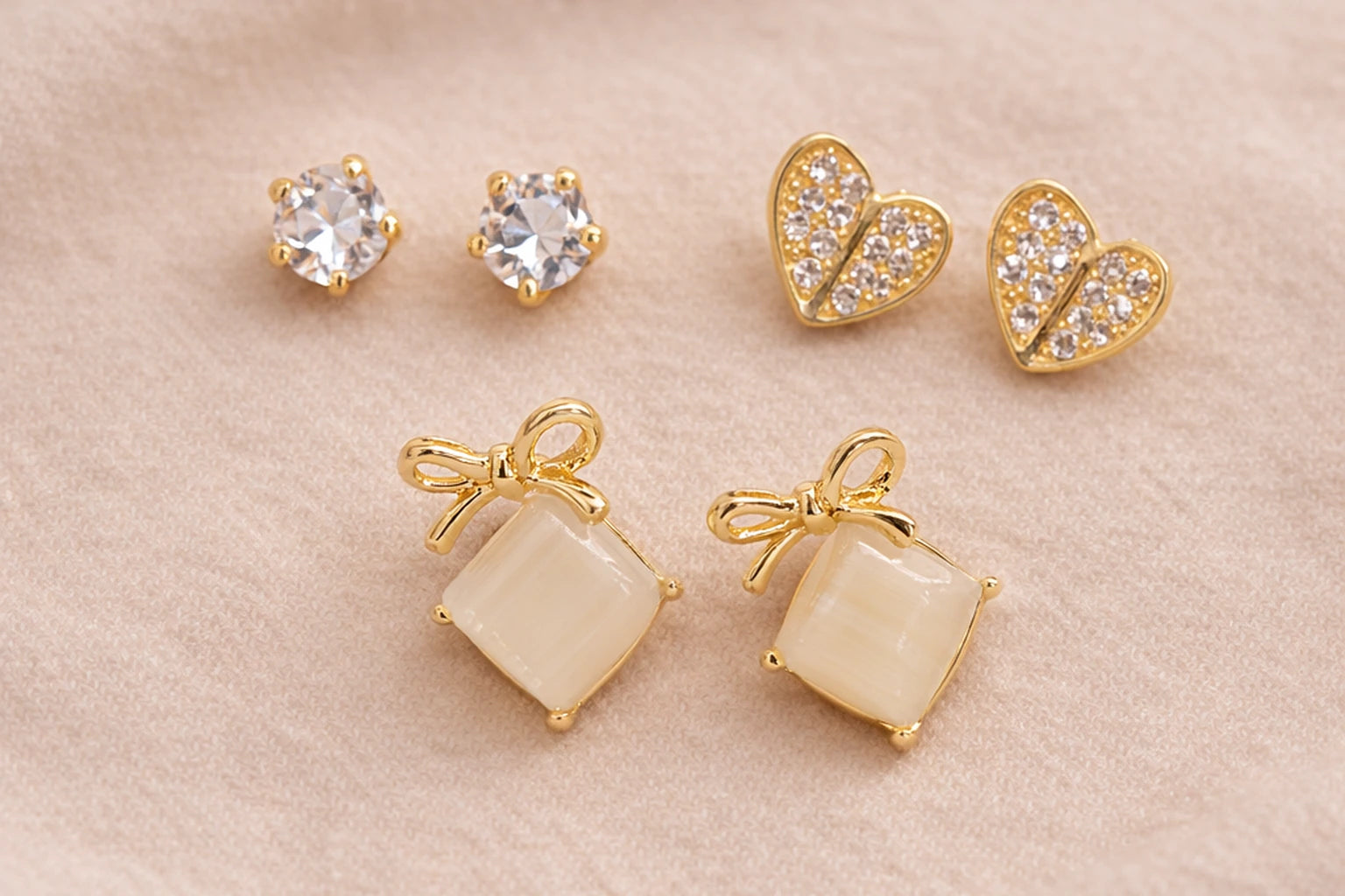 18kt Gold Polish Earring Set with Diamond & Pearl Anti-Tarnish & Anti-Allergic for Girls (Design 1)