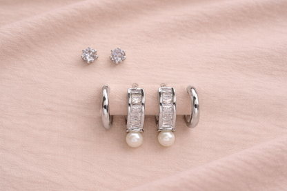 stainless steel silver polish earring set with zircon stone anti tranish anti allergic for girls