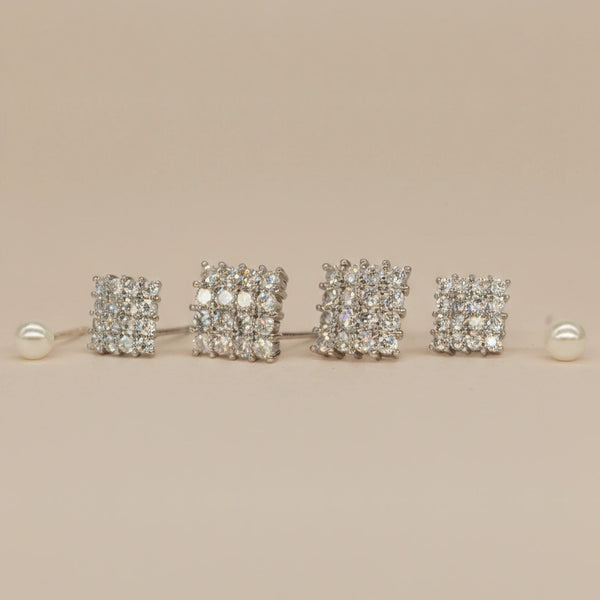 Stainless Steel Earring Set with Diamond for Women – Silver