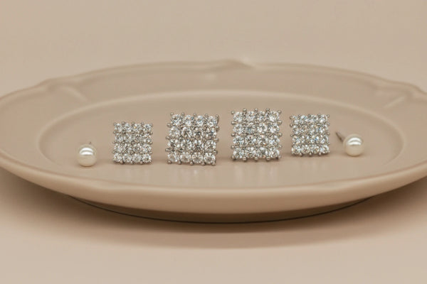 Stainless Steel Earring Set with Diamond for Women – Silver