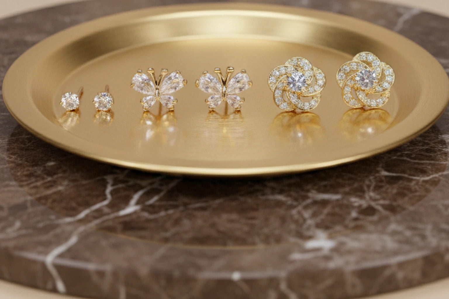 18kt Gold Polish Earring Set with Crystal Stone Anti-Tarnish & Anti-Allergic for Girls (Design 2)