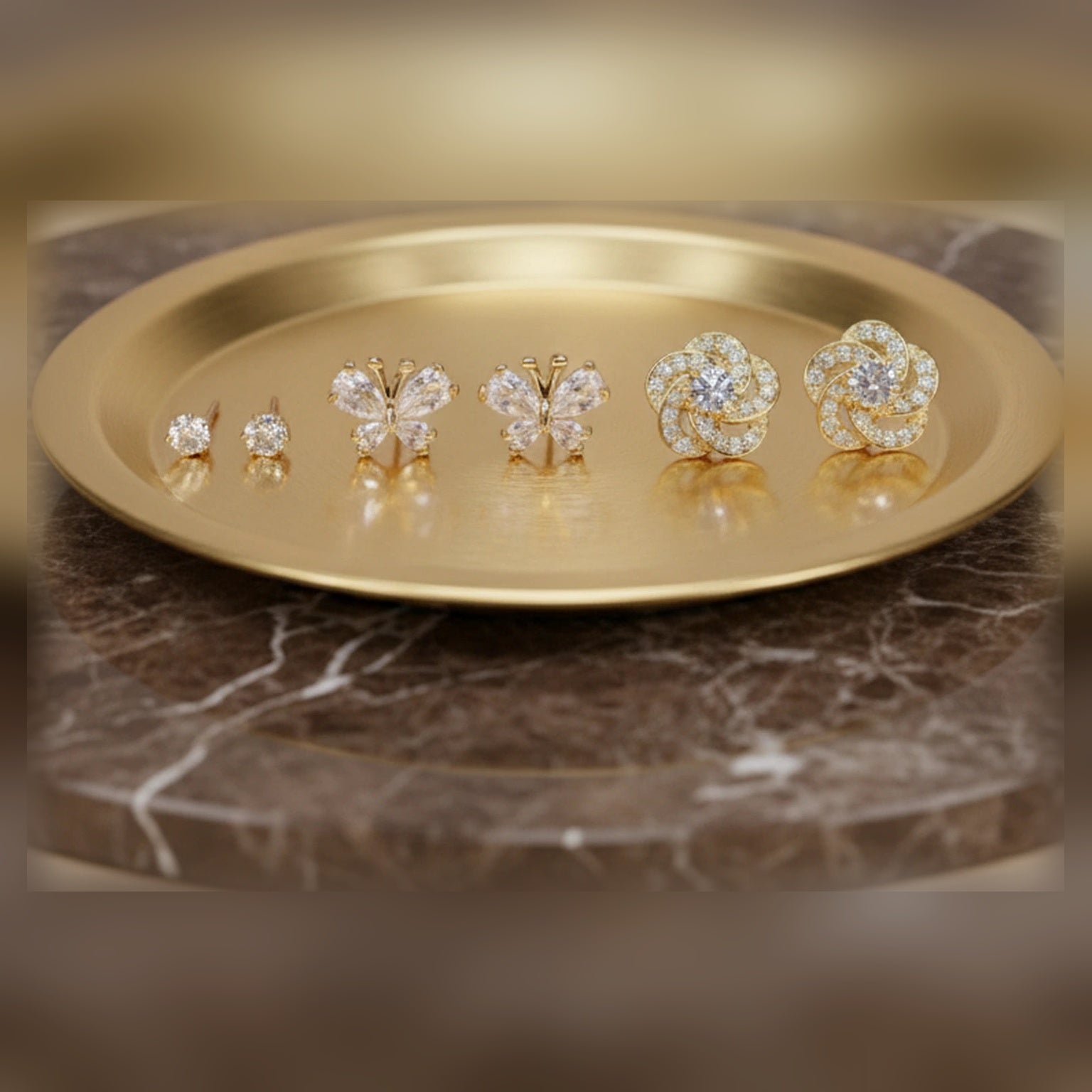 18kt Gold Polish Earring Set with Crystal Stone Anti-Tarnish & Anti-Allergic for Girls (Design 2)