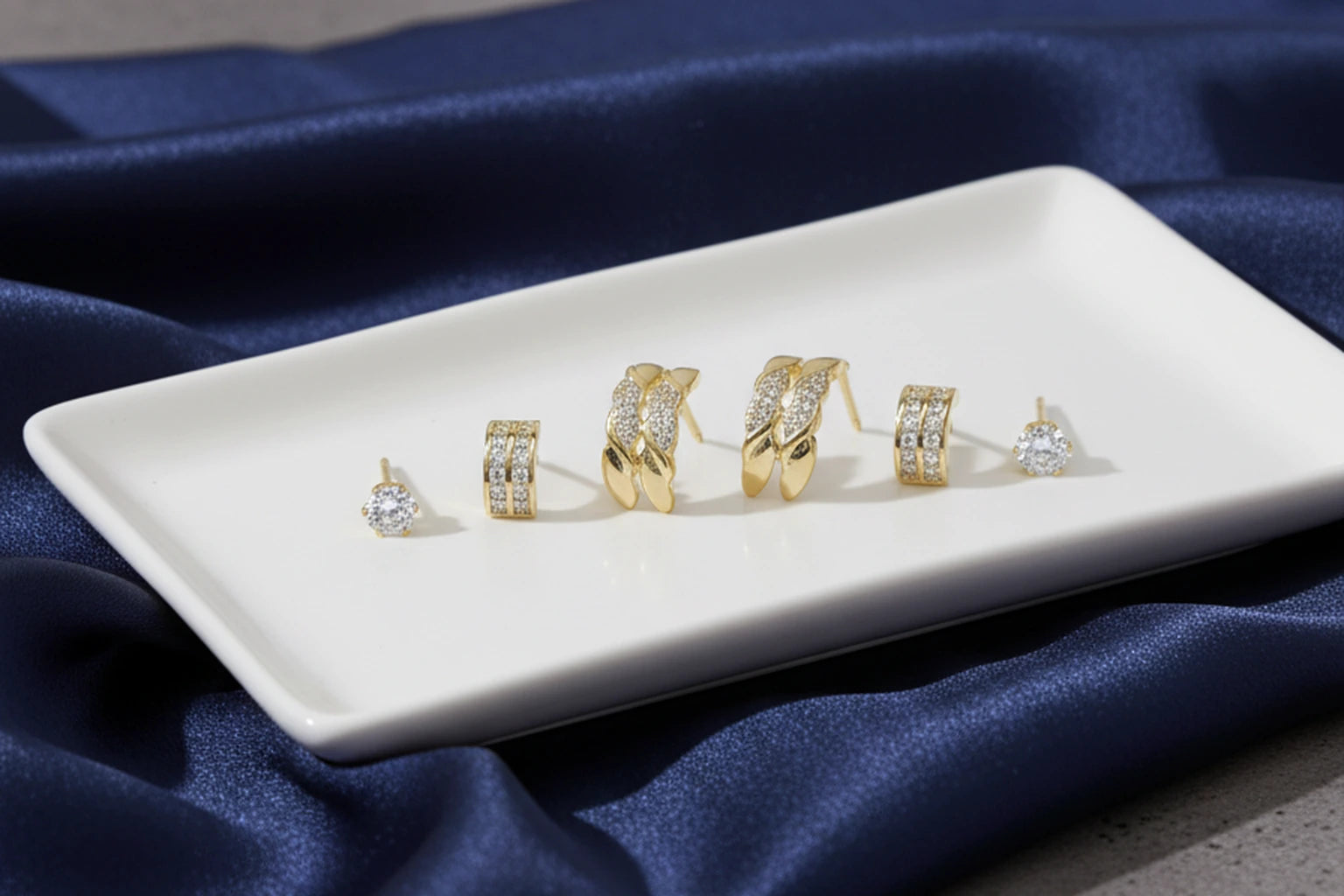 18kt Gold Polish Earring Set with Crystal Stone Anti-Tarnish & Anti-Allergic for Girls (Design 1)