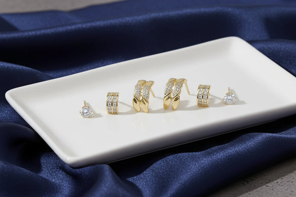 Earring Set with Crystal Stone for Women (Design 1) – 18K Gold Plated