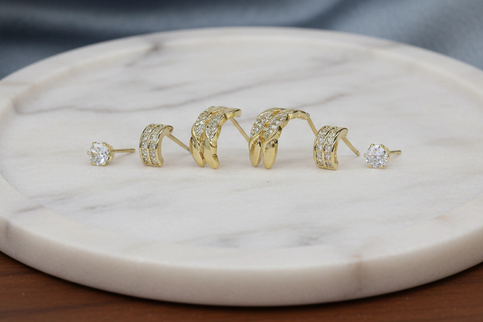 18kt Gold Polish Earring Set with Crystal Stone Anti-Tarnish & Anti-Allergic for Girls (Design 1)